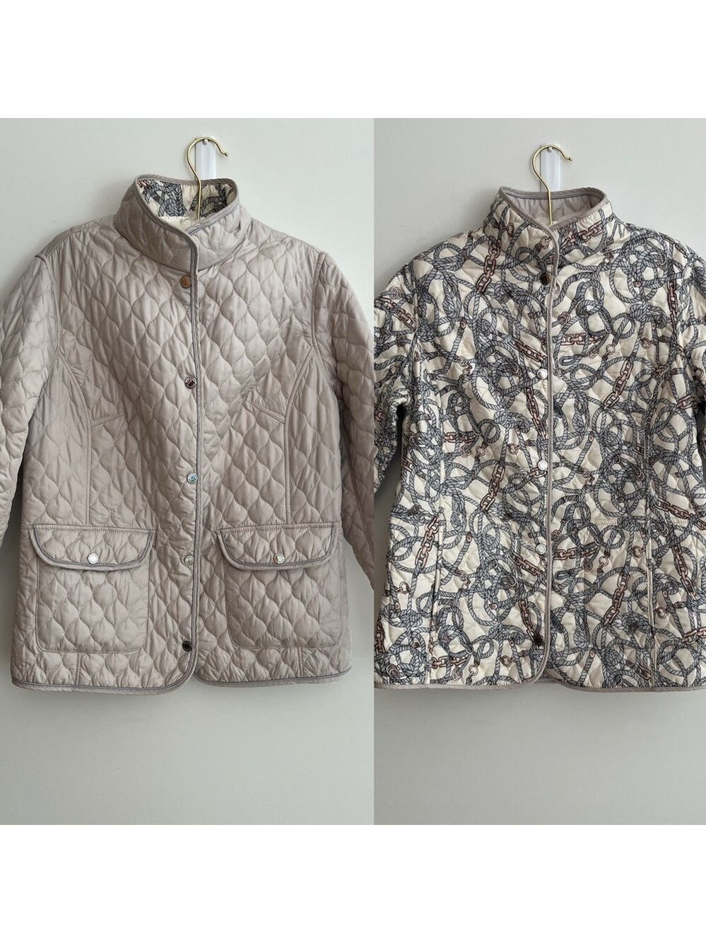NORMANN Reversible Quilted Jacket Mandarin Collar Snap Front Pockets Travel Chic